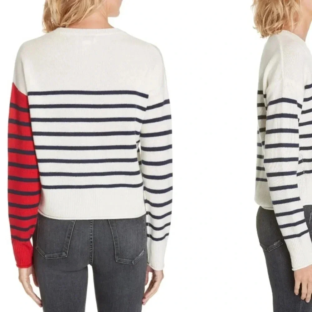 NORDSTROM SIGNATURE NEW Cropped Striped Cashmere Crew Neck Sweater - Picture 5 of 11
